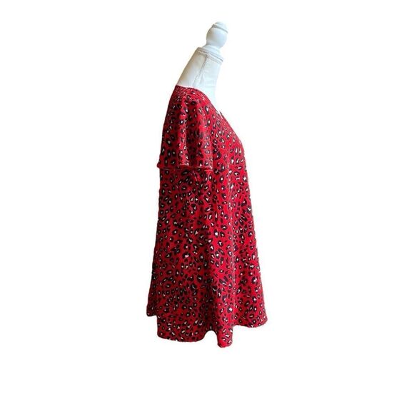 Adrienne Red Leopard Print Butterfly Sleeve Summer Dress V Neck US M - Picture 5 of 7